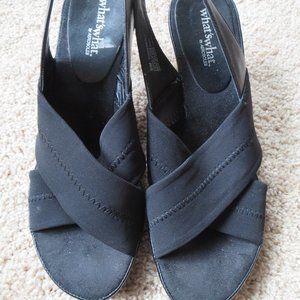 Black AEROSOLES WHAT'S WHAT 8M Open Toe Sling Back Shoes, 2.5" Heels Like New